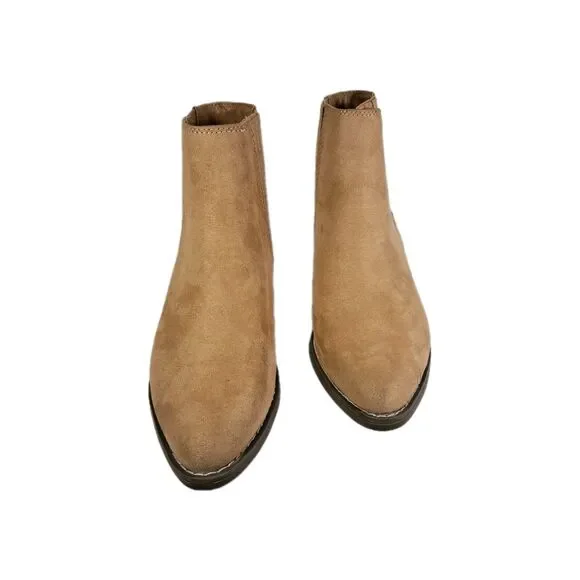 Universal Thread Faux Suede Brown Cowgirl Ankle Boots Womens Sz 7 Elastic Sides - Picture 2 of 8